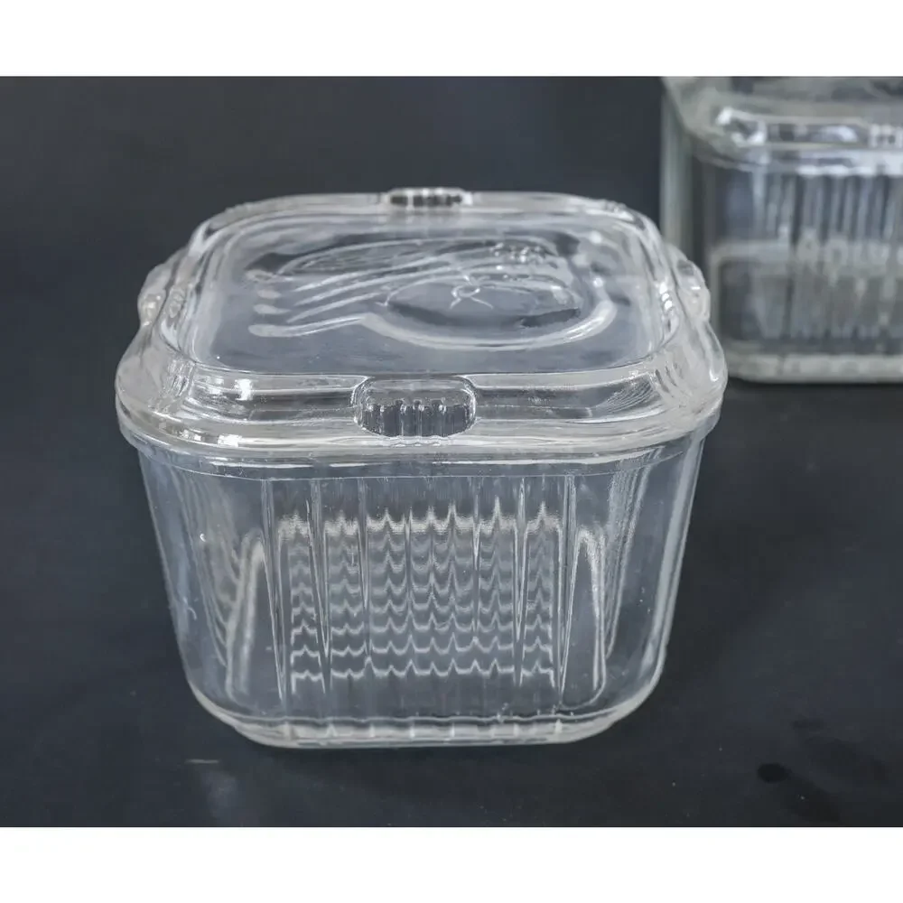 VTG Federal Glass Refrigerator Dish Set 2 Square Retro Midcentury Cottage Farm